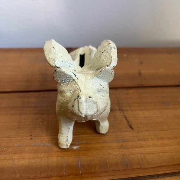 Cast Iron Flying Pig Piggy Bank Coin Bank Cream Off White Trinket - Picture 9 of 11